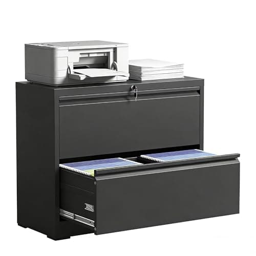 EKJ 2 Drawer Lateral File Cabinet with Lock, Metal Lateral Filing Cabinet for Home Office, Steel Wide Horizontal Filing Cabinets for Letter/Legal/A4/F4 Hanging Files (Black)