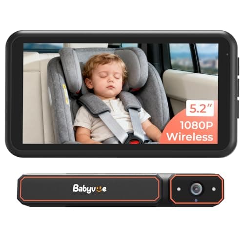 Babyvue BV6 Wireless Baby Car Camera Easy to Install, HD1080P No Wiring Car Baby Monitor with Auto IR Night Vision, 5.2" Display Backseat Camera 3X Zoom for Kids