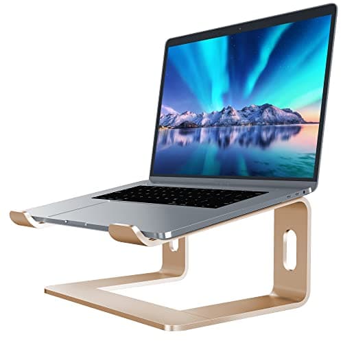 SOUNDANCE Laptop Stand, Aluminum Computer Riser, Ergonomic Laptops Elevator for Desk, Metal Holder Compatible with 10 to 15.6 Inches Notebook Computer, Champagne Gold