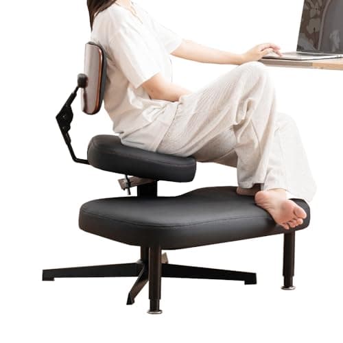 Cross Legged Chair with Back Support,Kneeling Desk Chair Ergonomic for Home and Office, Seat Angle Adjustable, Black