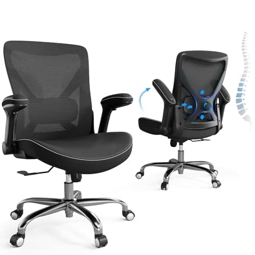 Ergalithic Office Home Ergonomic Desk Chair-Computer X-Shaped Chair Mesh PU Leather with Adjustable Lumbar Support-Executive Chair High Back Flip-Up Arms for Long Hours (Black-No Headrest)