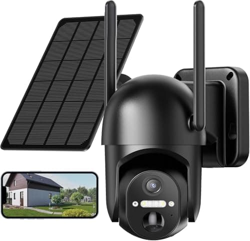 Tefrio Solar Security Cameras Wireless Outdoor with 360° Panoramic Viewing, 2K Live Video, Color Night Vision, PIR Motion Alert, Siren Alarm, Remote Access, Support 2.4ghz WiFi, Home Security Camera