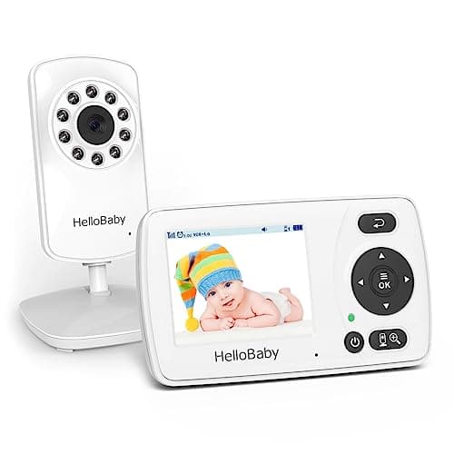 HelloBaby HB30 Video Baby Monitor with Digital Camera and Audio, No WiFi No App Safety Baby Monitor, 8 Languages, Auto Night Vision, 1000ft Transmission Range, 2.4 inch Portable Screen