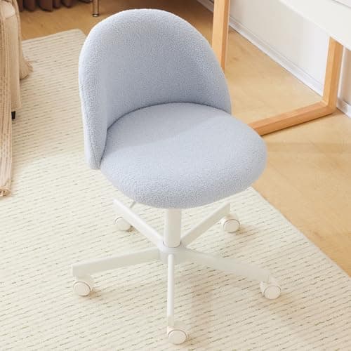 VINGLI Candy Chair Armless Cute Desk Chair,Comfy Small Office Chair with Wheels,Vanity Chair with Lumbar Support,Teddy Adjustable Rolling Swivel Computer Task Chair for Home Office,Bedroom,Poetic Blue