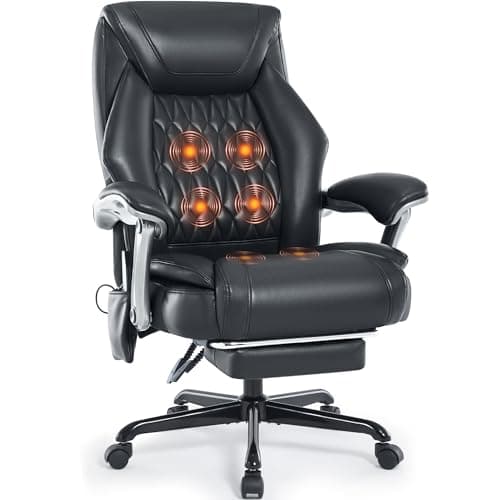 Reclining Office Chair with Massage & Heat & Footrest, 6-Point Vibrations, Ergonomic Executive Computer Desk Chair with Padded Seat for Comfort & Stress Relief & Relaxation