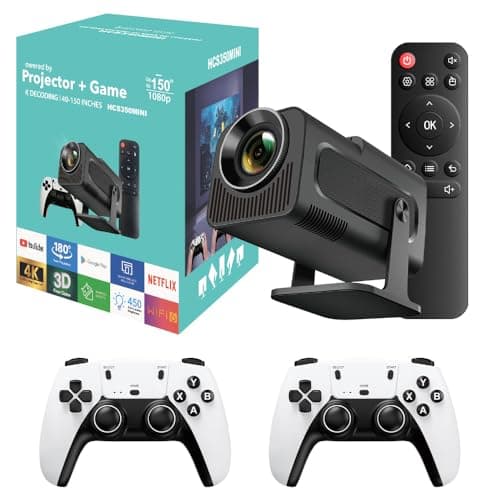 HCS350 MINI Projector and game,Retro 4K Smart Game Projector 1280*720P Built-in 10000 Games,Portable video game with 2 Wireless Controllers,5G WiFi Bluetooth,Android 12,home theater,office (Green)