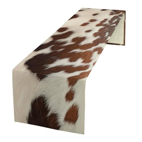 Cow Print Table Runner, Rustic Country Farmhouse Animal Fur Skin Western Farm Brown Cowhide Print Dinner Runner for Home Kitchen Dining Table Decoration 13"x36"