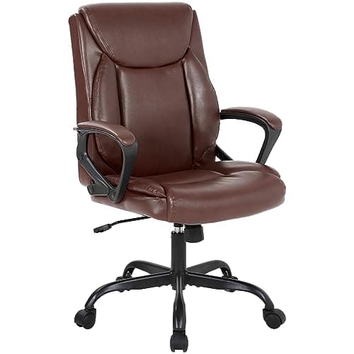 Home Office Chair Ergonomic Desk Chair PU Leather Task Chair Executive Rolling Swivel Mid Back Computer Chair with Lumbar Support Armrest Adjustable Chair for Men Brown