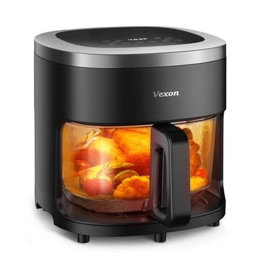 Vexon 6-IN-1 Glass Air Fryer,4.5QT Air Fryer with Viewing Glass Pot, Air Fry, Roast, Reheat, Dehydrate, Air Crisp Technology,Nonstick & Dishwasher Safe Basket,97% Less Oil,Features Digital Timer