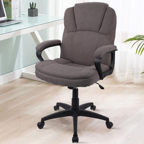 CLATINA Brown Cloth Office Chair Fabric Covered Desk Chair, Adjustable Height Swivel Chairs Ergonomic Executive Chair with Arms and Wheels Comfortable Upholstered, 350 LBS