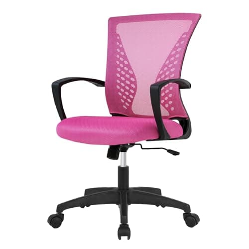 Office Desk Chair, Ergonomic Computer Gaming Chair with 360 Degrees Swivel Wheels, Home Office Desk Chairs with Armrest Lumbar for Home, Bedroom, Study-Pink