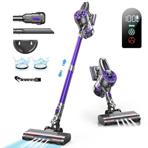 allseywell Cordless Vacuum Cleaner, 450W/36000Pa Powerful Rechargeable Wireless Vacuum Cleaners for Home, 6 in 1 Stick Vacuums for Carpet, Hard Floor, Pet Hair, Blue