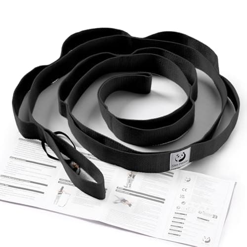 Slim Panda Stretching Strap with Loops, 10 Loops Yoga Strap for Stretching, Non-Elastic Stretch Strap with Exercise Guide Book for Pilates, Leg Stretch, Physical Therapy, Flexibility, Gymnastics