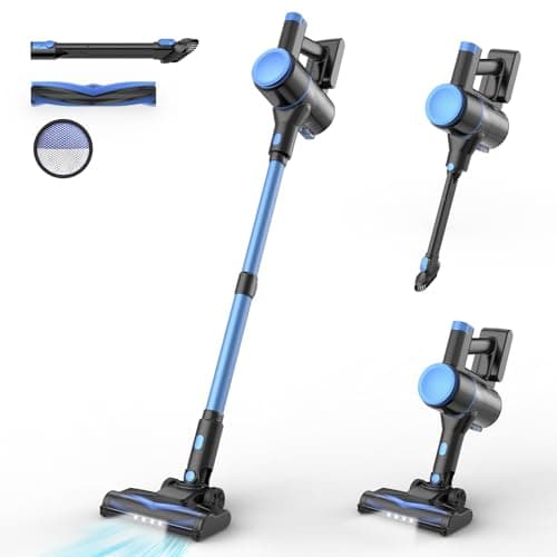 N8 Cordless Vacuum Cleaner,Lightweight Stick Vacuum with Powerful Suction,2200mAh Battery, 40 Mins Runtime,Self-Standing,Rechargeable Vacuum Cleaners for Home Hardwood Floor Carpet Pet Hair (Azure)