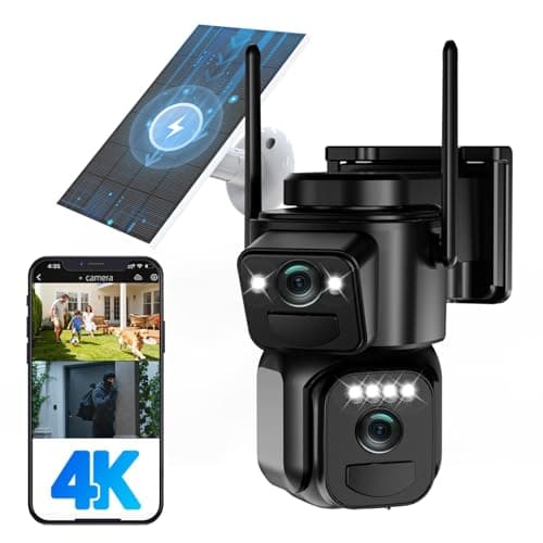 BEZOMIZ 4K Solar Security Cameras Wireless Outdoor, 5GHz/2.4GHz WiFi 360° PTZ Cameras for Home Security with Dual Lens, 2 PIR Motion Detection, Siren, Color Night Vision, 2-Way Talk, IP66