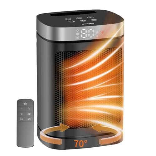 Space Heater, Portable PTC Ceramic Heater for Indoor Use, 1-12H Timer, Remote Control, 70° Oscillation, Overheat & Tip-Over Protection, Suitable for Office and Bedroom