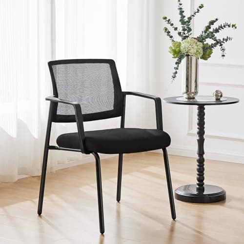 Sweetcrispy Stackable Mesh Guest Reception Chairs - Ergonomic Lumbar Support for Waiting Conference Meeting Room, Office School Lobby and Church, Space Saving, Black