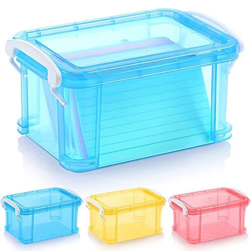 Patelai 3 Pcs Index Card Box 3 x 5 Inch Flash Note Card Holder Recipe Study Colored Storage Organizer for Office Teacher Gift(Yellow, Blue, Pink)