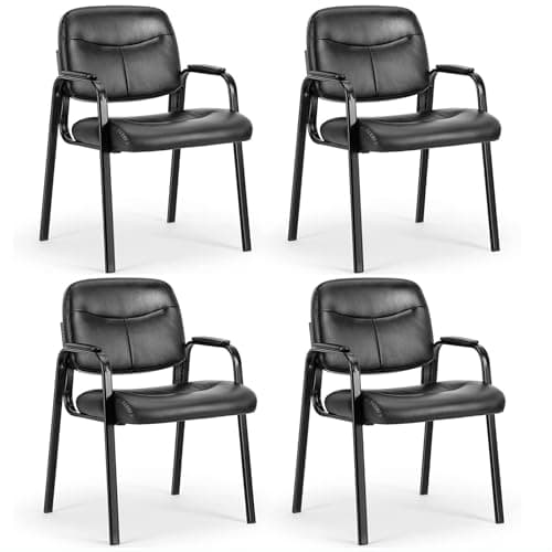 OLIXIS Guest Reception Desk Chairs Without Wheels Set of 4,PU Leather Padded Arms and Lumbar Support, for Office, Waiting Room, Restaurant, Library, Barber Store, Clinic, Lobby