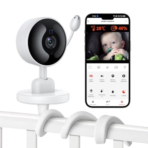 Baby Monitor with Camera and Audio, WiFi Indoor Video Baby Camera with Mount, Motion & Cry Detection, Temp & Humidity Sensor, Night Vision, 2 Way Audio, 4 Lullabies, APP Control