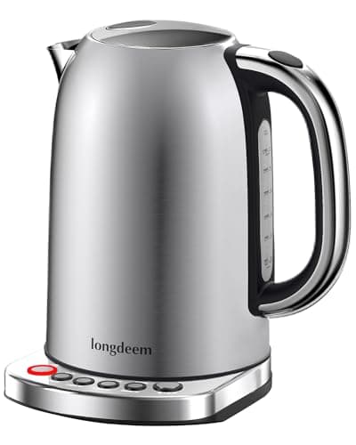 Longdeem 1.7L Electric Kettle, 1500W Fast Boil, Temp Control, 304 Steel, BPA-Free, 5 Presets, Keep Warm, Auto Shutoff, Boil Dry Protection, Quiet, Easy Clean