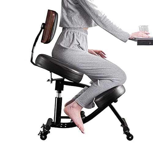 Kneeling Chair Ergonomic for Home and Office,Adjustable Saddle Chair to Improve Your Posture,Comfortable Knees and Footrest,Black,SSS-1458-2D-F