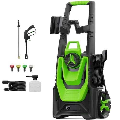 WISSIPRO Pressure Washer 20FT Hose and 35FT Power Cord Pressure Washer with 500ML Foam Canno for Car, Road, Yard Cleaning Green