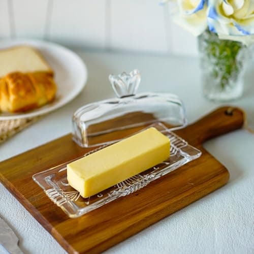 7'' Glass Butter Dish with Lid - Elegant Countertop Butter Container Holds,Clear Butter Keeper for Home Kitchen Decor,Dishwasher Safe
