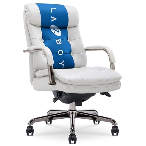 La-Z-Boy Sonata Executive Mid-Back Office Chair, Button-Tufted Seat and Back, Double-Layer Cushion, Padded Armrests, Ergonomic Computer DeskChair, Swivel Metal Base, Bonded Leather, Gray/Graphite