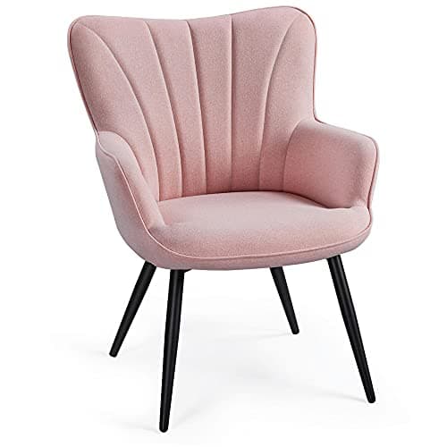 Yaheetech Accent Chair, Modern and Elegant Armchair, Linen Fabric Vanity Chair with Metal Legs and High Back for Living Room Bedroom Office Waiting Room, Pink