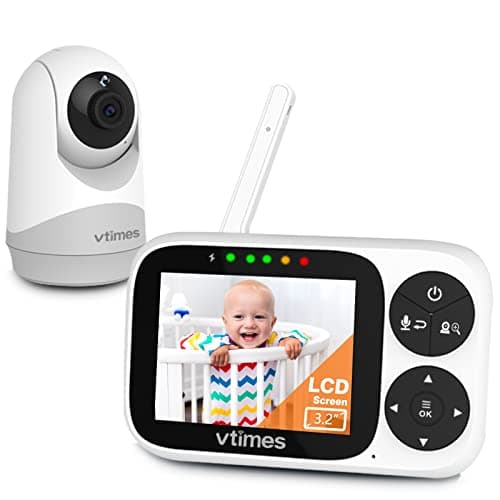 VTimes Video Baby Monitor with Camera and Audio, 3.2" IPS Screen Baby Camera Monitor No WiFi Night Vision VOX Mode Pan-Tilt-Zoom Temperature Display 2 Way Audio Lullaby Feeding Alarm and 1000ft Range
