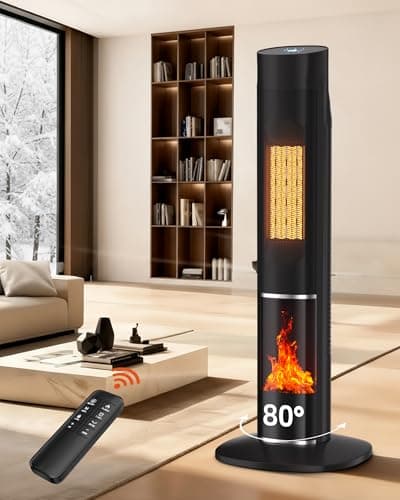 MEPTY 1500W Space Heater, Room Heaters for Indoor Use with Thermostat and Remote, Overheat&Tip-over Protection, 80° Oscillation,24H Timer,3D Flame, Electric Heater for Office, Bedroom