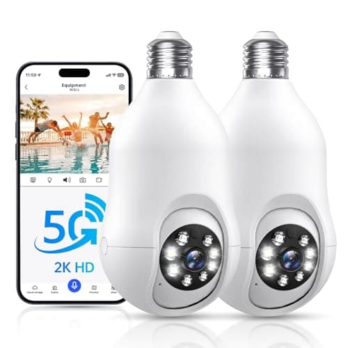 Noahcam Light Bulb Security Camera 2 Pack, 5g/2.4ghz Lightbulb Security Cameras Wireless Outdoor EseeCloud, 2K 360 Front Porch Cam Screw in Light Socket Motion Sensor Color Night Vision 2-Way Audio