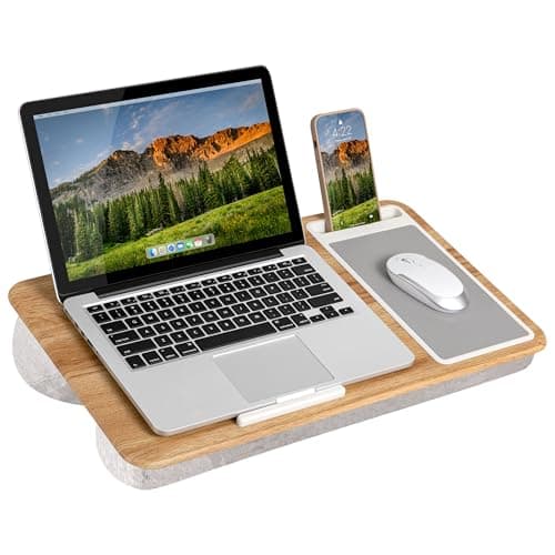 LAPGEAR Home Office Lap Desk with Device Ledge, Mouse Pad, and Phone Holder - Oak Woodgrain - Fits up to 15.6 Inch Laptops - Style No. 91589