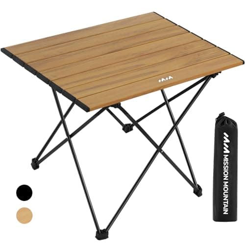 MISSION MOUNTAIN UltraPort Compact Camp Table, Outdoor Folding Table, Portable Camping Side Table, Ultralight Aluminum Beach Table, Small Camping Table with Carry Bag for Camping, Picnic - Nature Wood