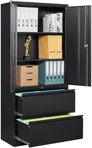 SISESOL 2 Drawer Lateral File Cabinet with Lock and Shelf,71" Black Filing Storage Cabinet with Doors,Locking Metal Storage Cabinets with Drawers for Home,Office,Garage,School,Fit A4/Letter/Legal File