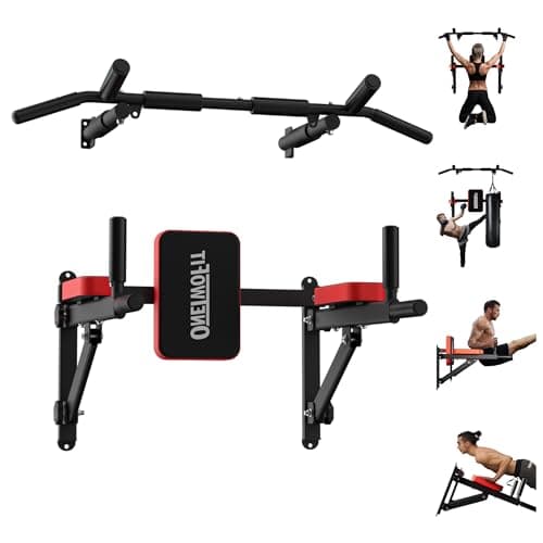 ONETWOFIT Wall Mounted Power Tower Pull Up Bar Station Workout Dip Station,Multi-Function Chin Up Bar Exercise Power Tower Set Training Equipment Support to 440Lbs (Black)