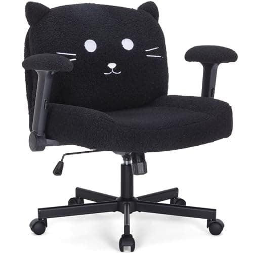 Sunchen Criss Cross Chair with Wheels and Arms, Cross Legged Office Chair with Wide Seat, Adjustable Cute Comfy Desk Chairs for Home Office, Bedroom, Vanity, Black