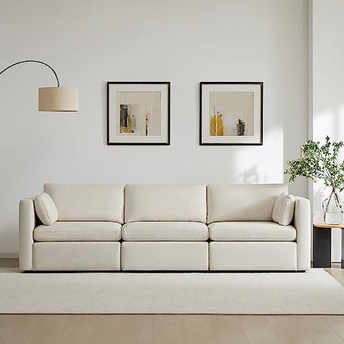 CHITA Sectional Sofa Set, Comfty Cloud Couch, FSC Certified Deep Seat Sectional Couch for Lving Room, 112 inch Width, 3 Seat Modern Modular Sofa, Linen