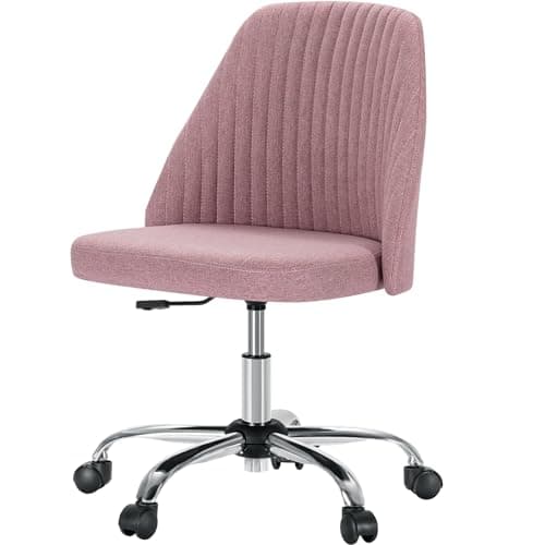 DUMOS Office Desk Chair, Modern Cute Rolling Vanity Swivel Task Seating with Wheels, Comfortable Back Seat Armless for Home, Bedrooms, Study, Student, Adults, Make-Up, Dressing Room Pastel Pink