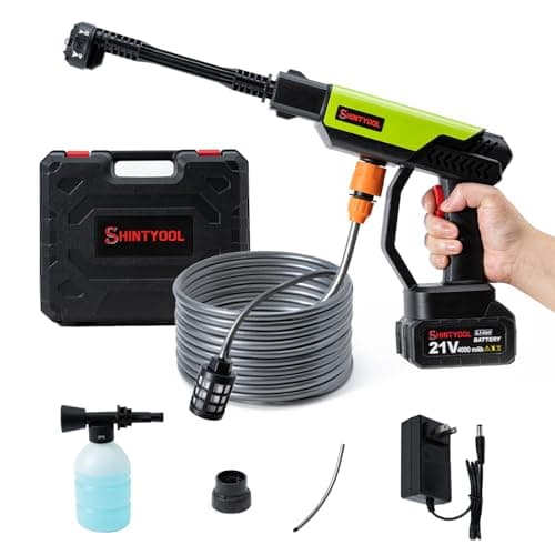 21V Cordless Power Washer, 4.0 Ah Battery Small Power Washer,600-Psi,6-in-1 Nozzle with Corner Cleaning,Bottle Portable Washer for Car,Home Cleaning & Garden Watering by SHINTYOOL(Green)