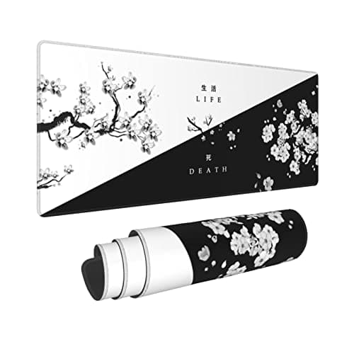 Black and White Cherry Blossom Gaming Mouse Pad 31.5 × 11.8 × 0.12 Inch Extra Large Keyboard Mouse Mat XL Non-Slip Rubber Base Personalized Desk Pad for Home Computer Office Laptop
