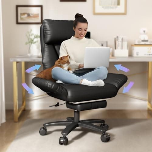 JULYMON Cross Legged Office Chair with Pets Friendly Arms, Plus Size Criss Cross Desk Chair, Big and Tall Office Chair with Foot Rest, Reversible Armrests & Wide Seat, Black