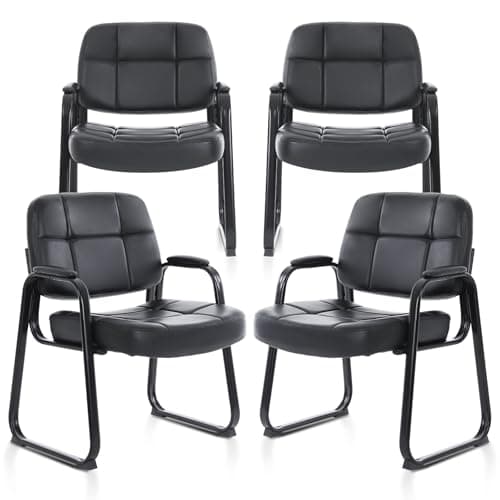 CLATINA Big & Tall Waiting Room Guest Chair with Bonded Leather Padded Arm Rest and Sled Base for Office Reception Lobby and Conference Desk, Black(4 Pack)