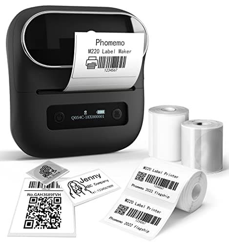 Phomemo M220 Bluetooth Label Maker - 3.14" Portable Thermal Printer with 3 Label, 2200mAh Battery, iOS/Android Compatible, for Small Business Home Office Organization & Barcodes