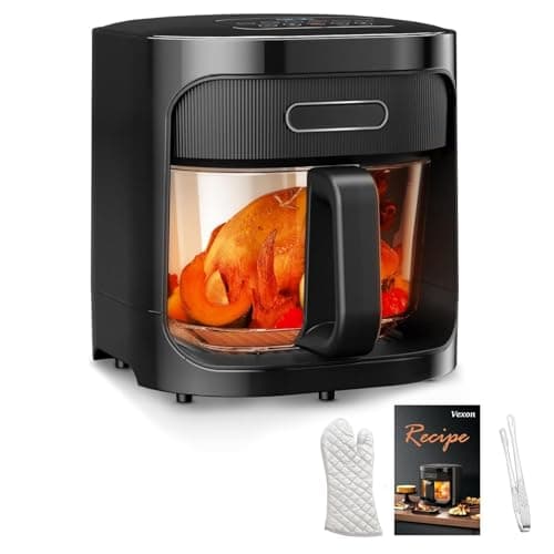 4.5QT Glass Air Fryer,1200W Multiple Air Fryer with Viewing Glass Pot,Nonstick & Dishwasher Safe Basket,Non-Toxic,Features Digital Timer, Automatic Shutoff,Used for French Fries,Fish,Cake (Black)