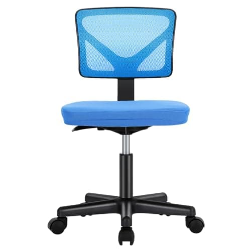 Sweetcrispy Office Computer Desk Chair, Ergonomic Low-Back Mesh Rolling Work Swivel Chairs with Wheels, Armless Comfortable Seat Lumbar Support for Home, Bedroom, Study, Student, Adults, Blue