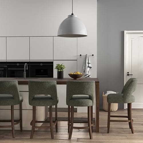 VKNOW Bar Stools Set of 4, 26" Upholstered Counter Height Bar Stools, Modern Counter Stools with Wood Legs for Kitchen Island Dining Room Bar, Green