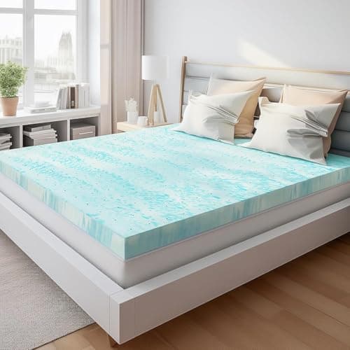 Simple Deluxe Twin XL Size Memory Foam Mattress Topper, 2 Inch Gel Infused Memory Foam, Cooling and Pressure Relieving, CertiPUR-US Certified, Blue