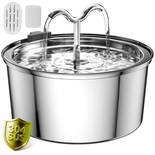 DOOOB Cat Water Fountain, 3.2L/108OZ Stainless Steel Pet Water Dispenser Automatic Metal Dog Drinking Fountains Water Bowl with Replacement Filters Ultra-Quiet Pump